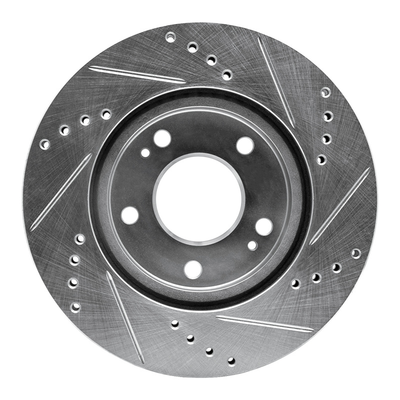 Chrysler Sebring Brake Rotor (1) - Front Left - R1 Concepts - Drilled & Slotted - Silver - `00-`24